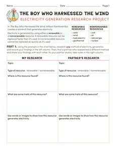 Book Study: The Boy Who Harnessed the Wind: Electricity Generation Research Project