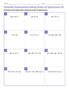 Evaluate Expressions Using Order of Operations #2