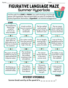 Figurative Language Maze: Summer Hyperbole