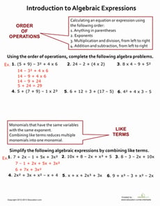 Introduction to Algebraic Expressions
