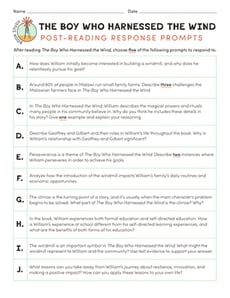 The Boy Who Harnessed the Wind: Post-Reading Questions