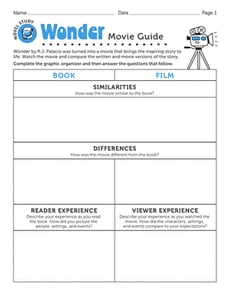 Novel Study: Wonder: Movie Guide