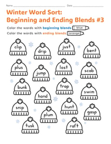 Winter Word Sort: Beginning and Ending Blends #3