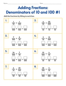 Adding Fractions: Denominators of 10 and 100 #1