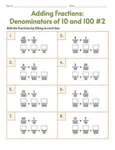 Adding Fractions: Denominators of 10 and 100 #2