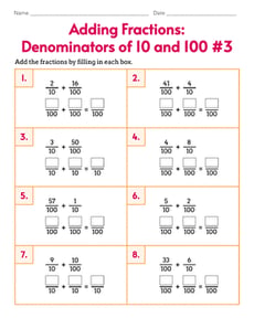Adding Fractions: Denominators of 10 and 100 #3