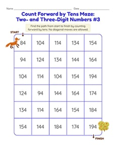 Count Forward by Tens Maze: Two- and Three-Digit Numbers #3