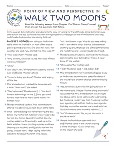 Targeted Reading Skills Practice: Point of View and Perspective in Walk Two Moons