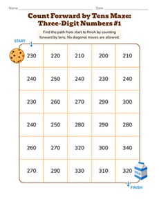 Count Forward by Tens Maze: Three-Digit Numbers #1