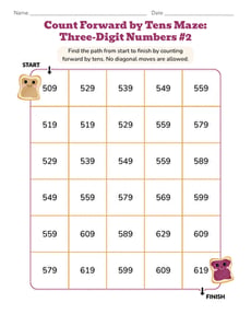 Count Forward by Tens Maze: Three-Digit Numbers #2