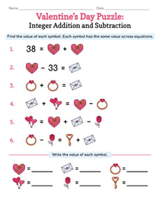 Valentine's Day Puzzle: Integer Addition and Subtraction