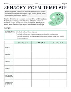 Sensory Poem Template