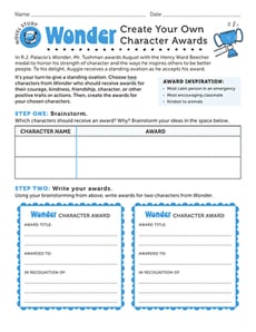 Novel Study: Wonder: Create Your Own Character Awards