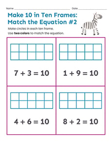 Make 10 in Ten Frames: Match the Equation #2