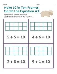 Make 10 in Ten Frames: Match the Equation #3