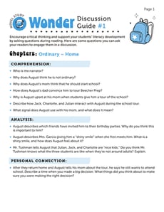 Novel Study: Wonder: Discussion Guide #1