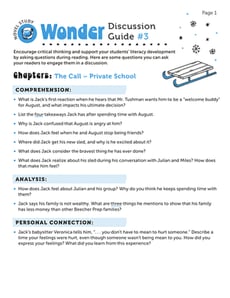 Novel Study: Wonder: Discussion Guide #3