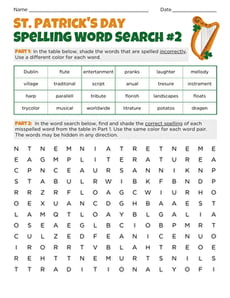 St. Patrick's Day Spelling Word Search #2