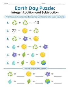 Earth Day Puzzle: Integer Addition and Subtraction