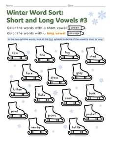 Winter Word Sort: Short and Long Vowels #3