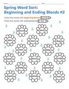 Spring Word Sort: Beginning and Ending Blends #2