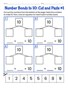 Number Bonds to 10: Cut and Paste #1