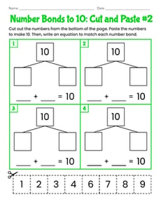 Number Bonds to 10: Cut and Paste #2