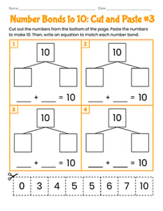 Number Bonds to 10: Cut and Paste #3