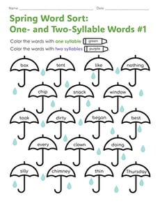 Spring Word Sort: One- and Two-Syllable Words #1