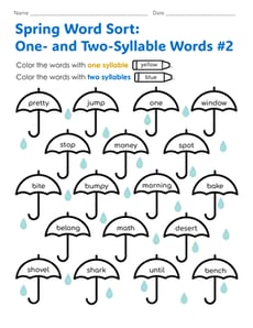 Spring Word Sort: One- and Two-Syllable Words #2