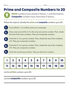 Prime and Composite Numbers to 20