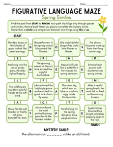 Figurative Language Maze: Spring Similes