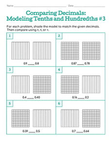 Comparing Decimals: Modeling Tenths and Hundredths #3