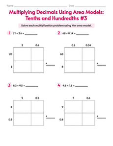 Multiplying Decimals Using Area Models: Tenths and Hundredths #3