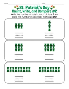 St. Patrick's Day Count, Write, and Compare #2