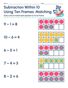 Subtraction Within 10 Using Ten Frames: Matching