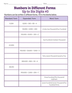 Numbers in Different Forms: Up to Six Digits #3