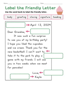 Label the Friendly Letter