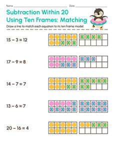 Subtraction Within 20 Using Ten Frames: Matching