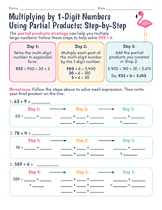 Multiplying by 1-Digit Numbers Using Partial Products: Step-by-Step