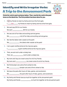 Identify and Write Irregular Verbs: A Trip to the Amusement Park