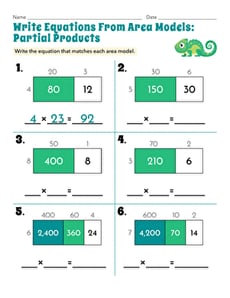 Write Equations From Area Models: Partial Products