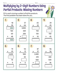 Multiplying by 2-Digit Numbers Using Partial Products: Missing Numbers