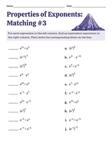 Properties of Exponents: Matching #3