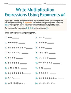 Write Multiplication Expressions Using Exponents #1