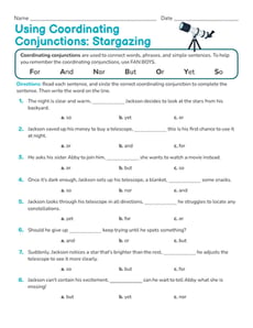Using Coordinating Conjunctions: Stargazing