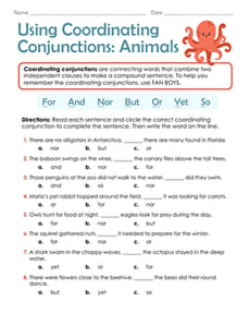 Using Coordinating Conjunctions: Animals