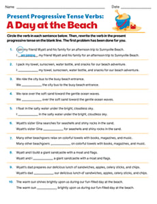 Present Progressive Tense Verbs: A Day at the Beach