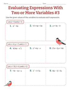 Evaluating Expressions With Two or More Variables #3