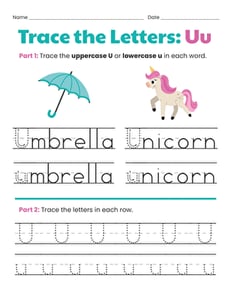 Trace the Letters: Uu